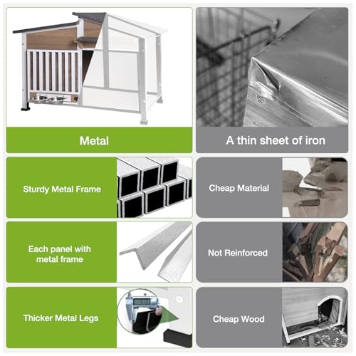Dog House Outdoor with Bowls Weatherproof Dog Kennel with Anti