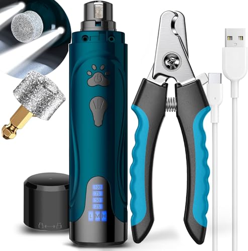 Super Quiet Dog Nail Grinder & Clippers Kit with 2 LED Lights (A-Blue)