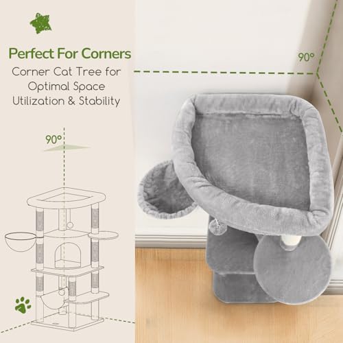 Corner Cat Tree Tower with Scratching Post (51inch / Light Gray)