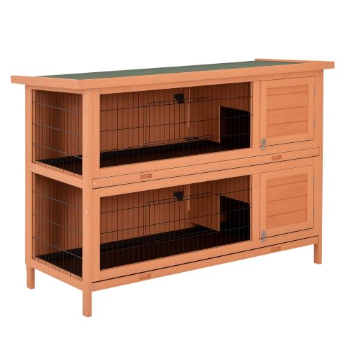 54" 2 Story Large Rabbit Hutch Bunny Cage Wooden Pet House Small Animal Habitat with Lockable Doors (Brown)