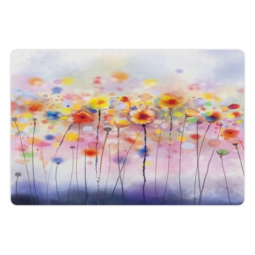 Watercolor Flower Pet Mat for Food and Water (Orange Purple)