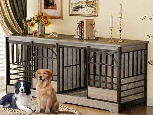 78" Double Dog Crate with Divider (Grey / 78.0"L x 23.8"W x 31.7"H)