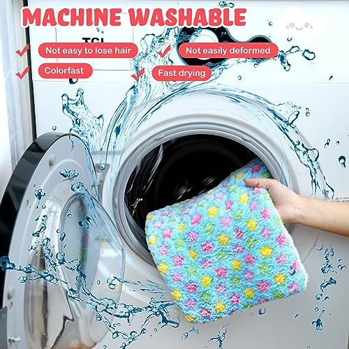 6 Pieces Guinea Pig Bed Mats with Cleaning Dustpan Brush Washable Plush Cage Lines Soft Fleece Sleeping Bedding Pads for Hamster Bunny Chinchilla Squirrel Small Animals (Cool Color)