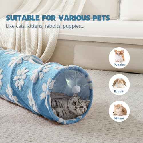 Straight Cat Tunnel for Indoor Cats 47"x12" (Blue Flower / Straight)