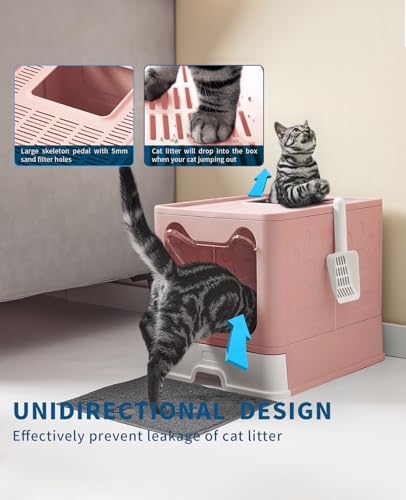 Cat Litter Box with Litter Mat and Scoop (Pink)