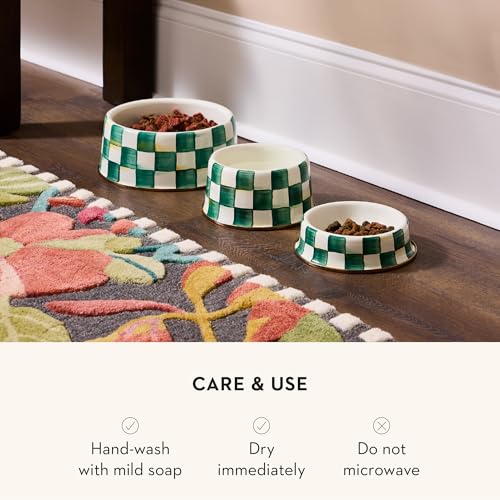 Enamel Pet Dish (Emerald Check / Medium)