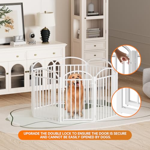8 Panels Full Matel Freestanding Dog Gates with Door (【8 Panels with Door】192"W*32H" / White)
