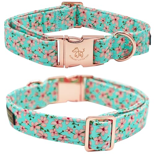 Dog Collar Spring Pet Collar with Bow Dog Durable Pink Flower Print Dog Collars Girl Pet Gift Adjustable Dog Collar for Large Dogs (Pink Floral / Large (Pack of 1))