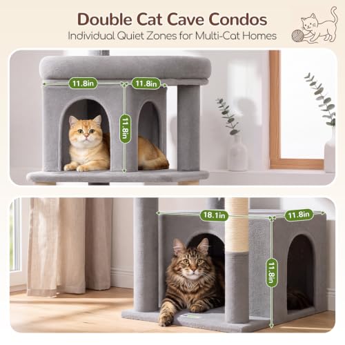 Cat Tree Tower 2 Condo Kitten Scratching Post (Light Grey / 54 inch)