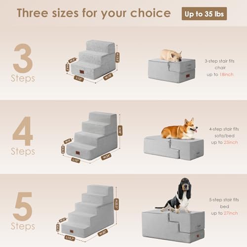 Dog Stairs for Small Dogs 13.5" H (Light Grey / Standard 15" x 18" x 13.5")