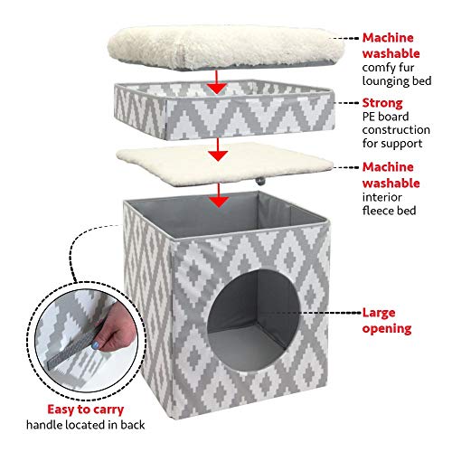 Indoor Cat Cube Furniture (C) Cat Cube (White & Gray))