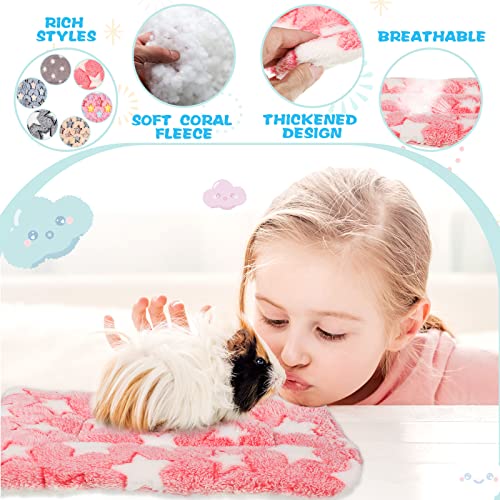 6 Pieces Guinea Pig Bed Mats with Cleaning Dustpan Brush Washable Plush Cage Lines Soft Fleece Sleeping Bedding Pads for Hamster Bunny Chinchilla Squirrel Small Animals (Cute Color)