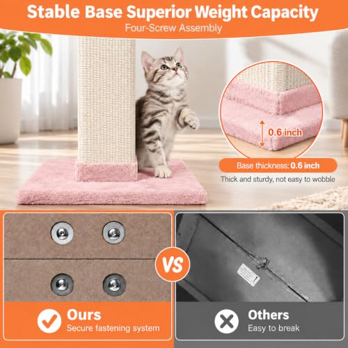 Cat Scratching Post 33 Inch Nature Sisal Cat Scratch Post for Indoor Cats (Pink)