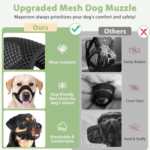 Dog Muzzle with Hook and Loop for Biting Chewing (Black / S-(Snout Cir 7.5"-9"))
