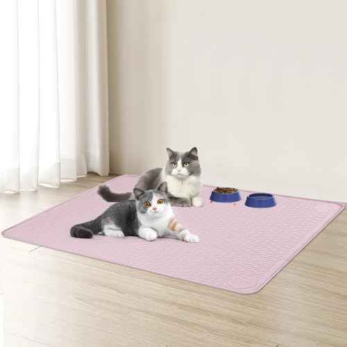 Cat Food Mat 34" x 22" Large Silicone Pet Feeding Mat for Food and Water Bowls Non (Pink / 34"L x 22"W)