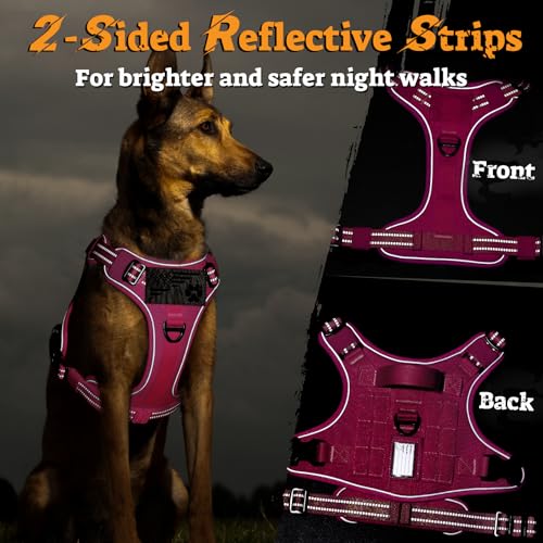 Tactical Dog Harness for Large Dogs (L(Chest:22"-37",Neck:21.1"-30.3",Back:8.3") / Rose Red)
