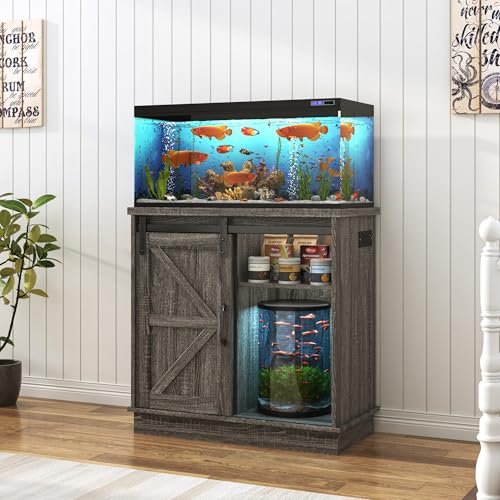 Farmhouse 20 29 Gallon Fish Tank Stand with Power Outlet (Grey / 20 Gallon)