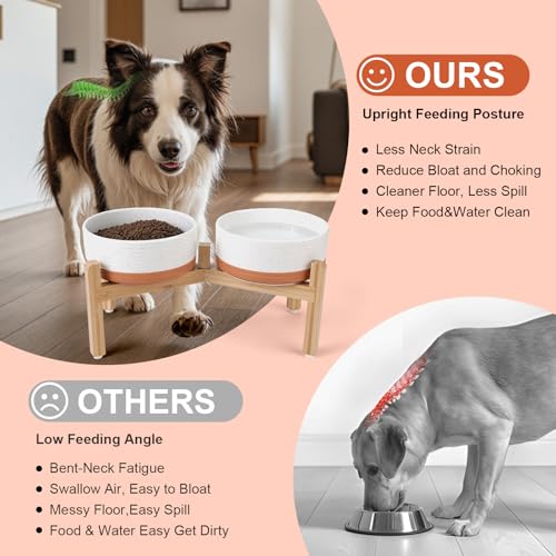 Elevated Dog Bowls Ceramic (7.3 in - 5.3 cups / Pattern White)