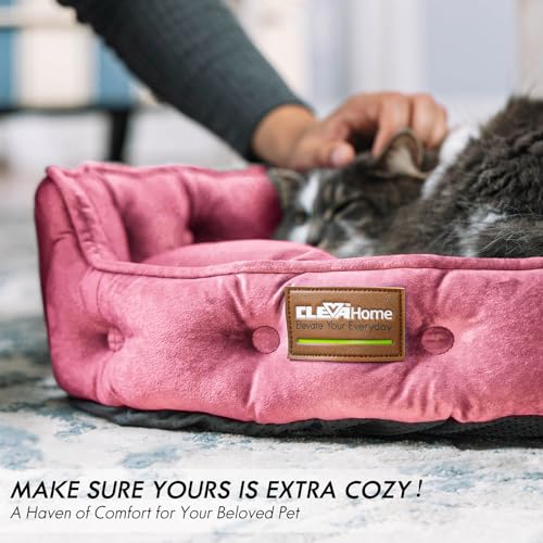 Home Cat Dog Bed for Small Pets up to 15lbs (Plum Pink / 20"L x 19"W x 6"Th)