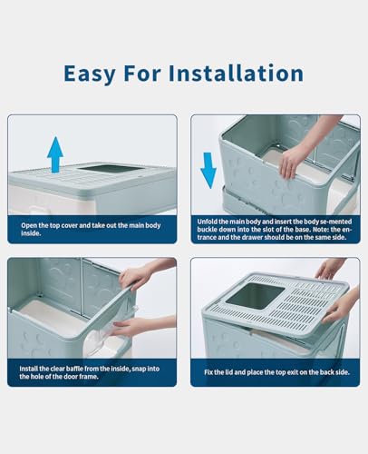 Cat Litter Box with Litter Mat and Scoop (Blue)