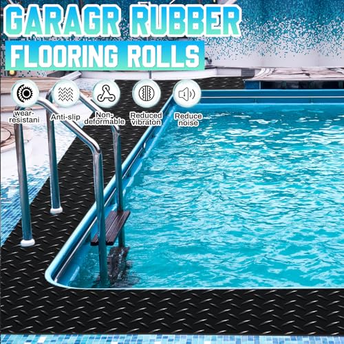 12 in x 32.8 ft Rubber Diamond Plate Rolls Garage Floor Mat for Under Car (Diamond Plate / 12 in x 32.8 ft / Black)