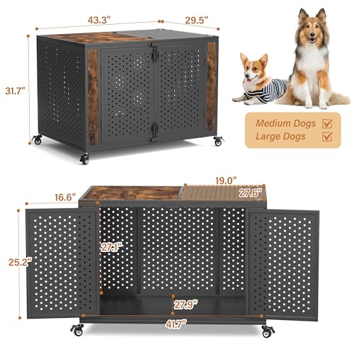 42" Heavy Duty Dog Crate Furniture for High Anxiety Dogs (Black and Brown / 42 inch)
