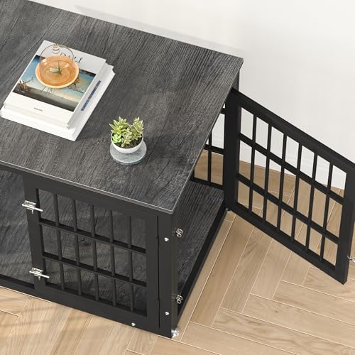 38" Heavy Duty Dog Crate Furniture for Large and Medium Dogs (Black + Gray / 38.3"L x 25.4"W x 27.7"H)