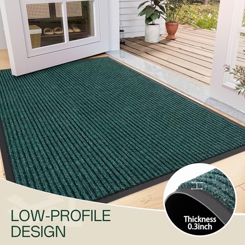 Indoor Outdoor Door Mat (Green Striped / 3' x 6' (Rectangular))