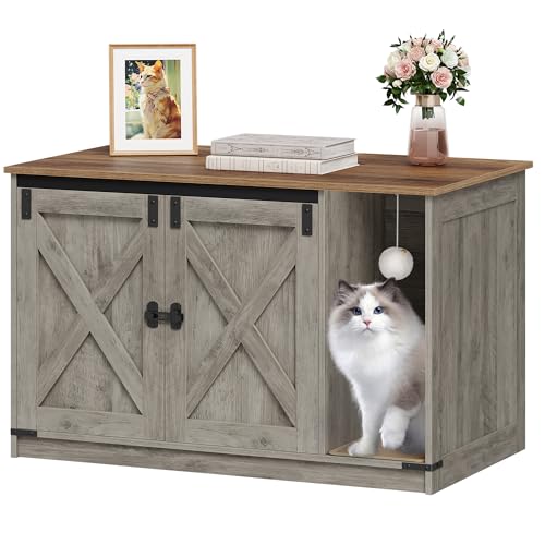 Cat Litter Box Enclosure (39.4"L x 21.7"W x 24.8"H / Light Ivory and Brown)
