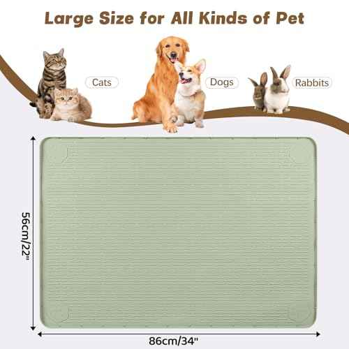 Cat Food Mat Extra Large Silicone Pet Bowl Mat 34''x22'' (Green / 34"L x 22"W)