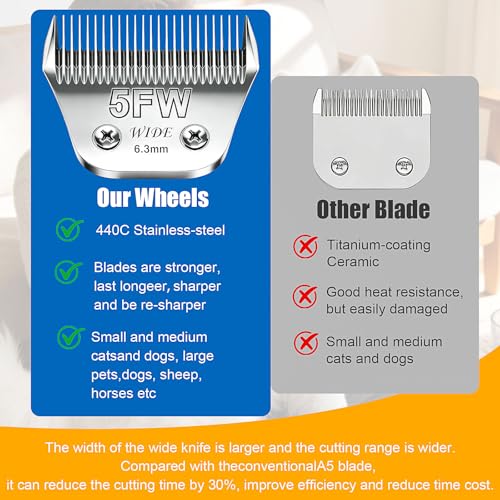 3Pack Wide Blade for Dog Grooming Clipper Blades for Andis (Silver/4FW+5FW+7FW-3PC)