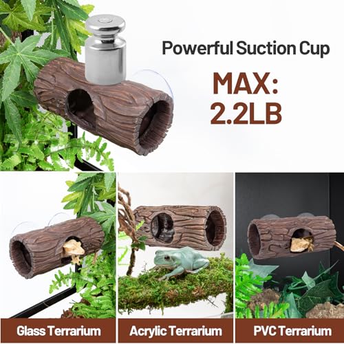 Reptile Hide Resin Hollow Log Hideout with 2pcs Powerful Suction Cup