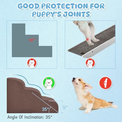 2 Step Dog Stairs Pet Ramp for High Beds (Coffee / 2-Step 11.8"H)
