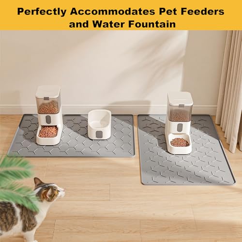 Silicone Dog Cat Food Bowl Mat (L-34''X22'' / Light Gray)