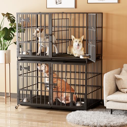 48 inch Stackable Heavy Duty Metal Dog Crate for 4 Dogs (48"inch for 4 Dogs / Black)