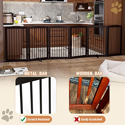 Freestanding Pet Gate for Dogs (32" Height-6 Panel / Dark Brown)