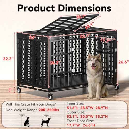 54 Inch Heavy Duty Dog Crate with Wheels (53.0"L x 30.0"W x 32.3"H)