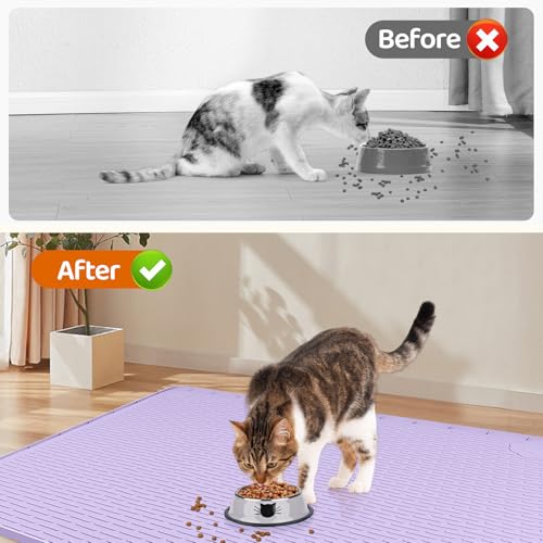 Cat Food Mat Extra Large Silicone Pet Bowl Mat 50''x35'' (Purple / 50"L x 35"W)