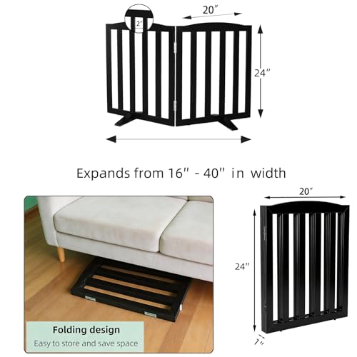 Foldable Freestanding Indoor Dog Gate for House Wood Long Pet Gates Dog Fence for Stairs Puppy Gates for Hallways (Black / 【2 Panels】40''w X 24''h)