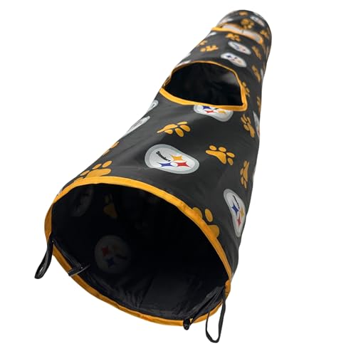 NFL Pittsburgh Steelers Cat Tunnel Tube Toy with Plush Football Catnip and Feathers Collapsible Tunnel for Cats to Play (Pittsburgh Steelers)