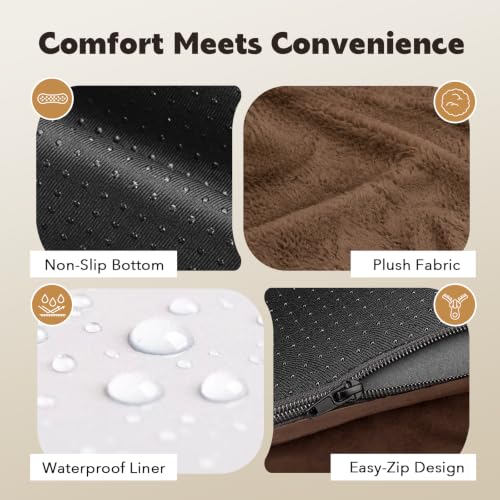 Orthopedic Waterproof Dog Bed with Bolster for Extra Large Size Dogs (48.0"L x 33.0"W x 7.5"Th / Coffee)
