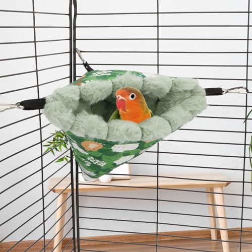 Bird Nest House Winter Warm Hanging Hammock Bird Bed Snuggle Hut for Parakeets Budgies Caique Conures Cockatiels (Small / Green)