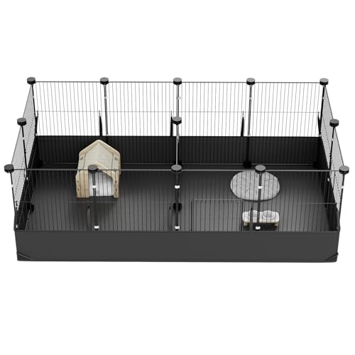 Guinea Pig Cage with Waterproof PVC Bottom Liner & One (14 Panels / Black)
