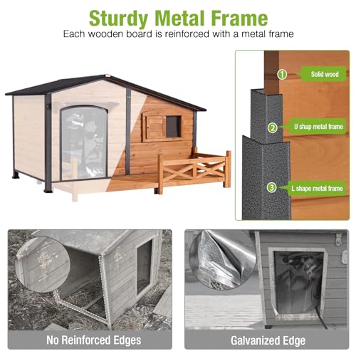 Extra Large 60" Heated Dog House Outdoor Insulated Dog Kennel with Safe Heated Pad