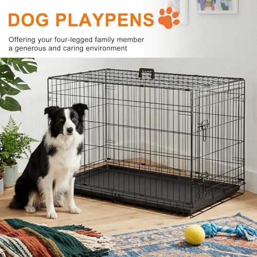 42" Foldable Metal Dog Crate (Black)