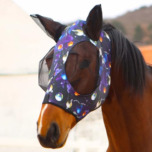 Super Comfort Stretchy Fly Mask Large Eye Space with UV Protection Soft on Skin with Breathability Star Medium (Cob (Medium) / Star)