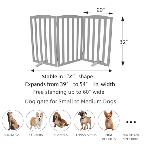 Foldable Freestanding Indoor Dog Gate for House Wood Long Pet Gates Dog Fence for Stairs Puppy Gates for Hallways (【3 Panels】60''w X 32''h)