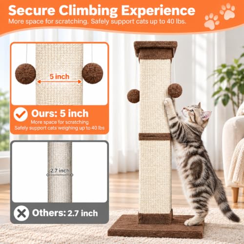 Cat Scratching Post 33 Inch Nature Sisal Cat Scratch Post for Indoor Cats (Brown)