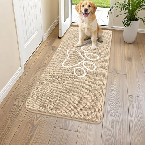 Dog Door Mat for Muddy Paws (47"X24" / Beige and White)