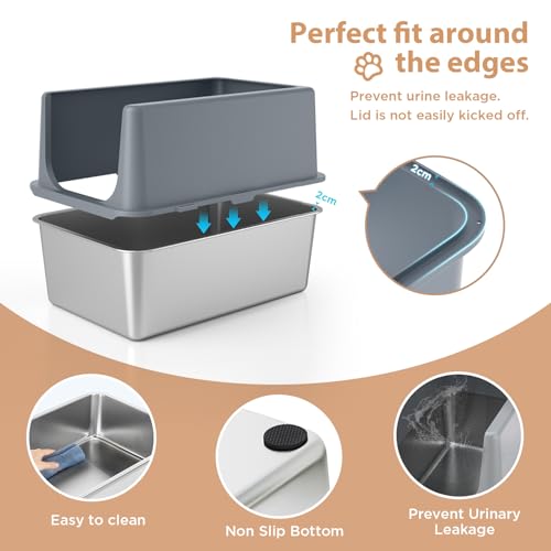 Stainless Steel Cat Litter Box with Lid (16" High / Grey)